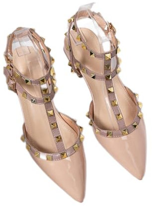 ZIRIA Sommer-Sandalen mit hohen Absätzen für Damen, mit spitzen Nieten, Rot