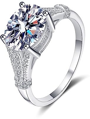 Banemi Frauen Ring, Silberring 925 Damen Weißes Gold 3ct Moissanit Oval Modische Verlobungsringe Größe 60 (19.1)