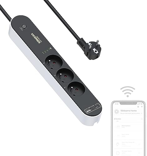 Type E (FR) Multiprise Intelligente avec 3 Prises et Ports USB A & USB C Compatible avec Alexa, Google Home, Smart Life,1,5 m,16A 3680W