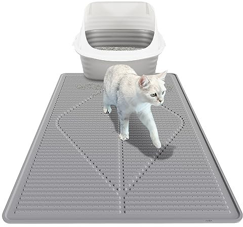Mofason Cat Litter Mat XXL - Waterproof Kitty Litter Box mat for Floor - Extra Large Pet Trapping Litter Rug Pad - Silicone Cat Supplies & Accessories for Indoor Cats (38 x 25) -Grey