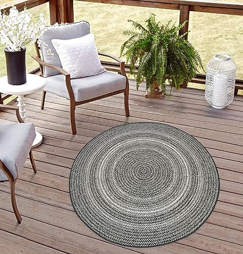 Rikmani robuster Outdoor Teppich rund Wetterfest, UV-beständig für Balkon, Terasse, für Küche, Esszimmerteppich