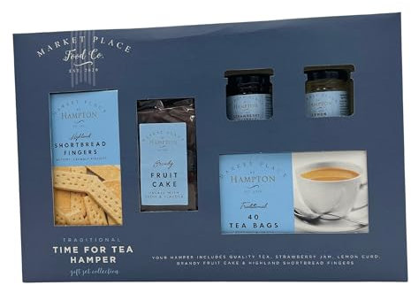Tea and Biscuit Gift Set - Christmas Hampers for Couples - Tea, Highland Shortbread Biscuits, Jam Strawberry, Orange Marmalade and Fruit Cake - Afternoon Tea Hamper - Hamper Gift Sets for Women Men