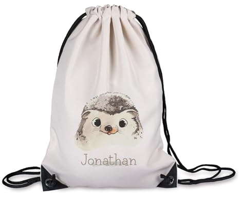timalo® Kinder Turnbeutel personalisiert mit Namen | Sportbeutel bedruckt | süße Tiermotive | Kindergarten Stoffbeutel Geschenke Mädchen Jungen | 11- Igel