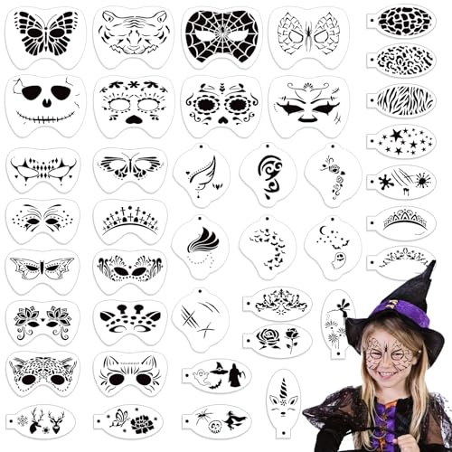 OOTSR 40 Stk Wiederverwendbare Schablonen für Kinder, Tattoo-Schablonen für Gesicht und Körper, Kreativität Tattoo Schablone für Halloween Schminke Partys