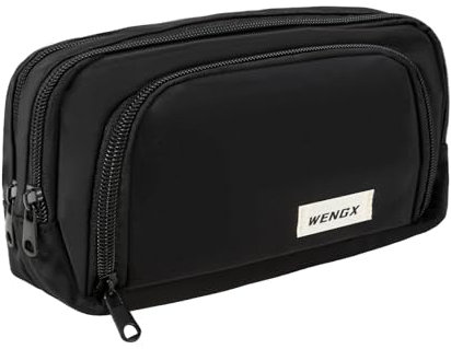 Large Capacity Pencil Case,Zip Smooth Pencil Pouch for Girls Boys with 4 Compartments Pen Bag Stationery Organizer Office Makeup Bag for Women Men (Black)