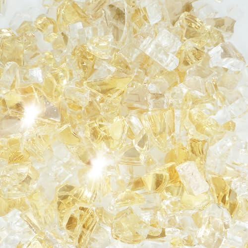 Kleuete Vidrio de fuego triturado de 5 libras de 1/2 pulgada para chimenea natural o propano y paisajismo, dorado