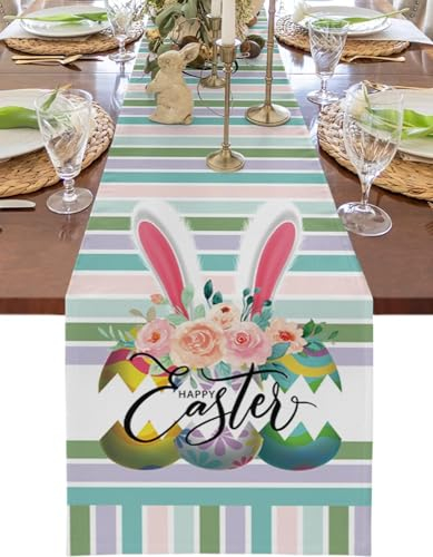 YOTOYOU OsternTischläufer Kaninchen Winter Frühling Saisonnal Küche Tisch Dekoration drinnen draußen Urlaub Party Wohnzimmer Dekor 40x240cm