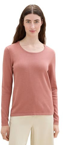 TOM TAILOR Damen 1044388 Basic Pullover mit Rundhalsausschnitt, 33157-Fading Rose Melange, M
