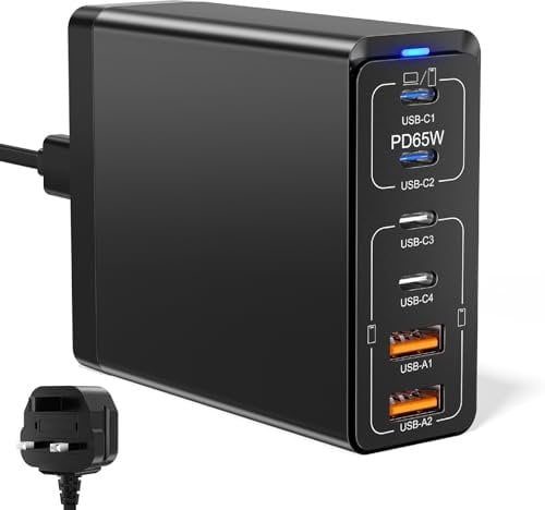 USB C Charger, 165W GaN Fast Charger Plug, 6 Port USB C Charging Station, Multi USB Plug Compatible with MacBook Pro/Air,HP Laptop,iPhone 12/13/14/15, Samsung S23/22/21