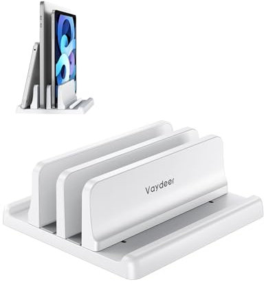 Vaydeer Soporte vertical para computadora portátil, soporte de plástico con doble ranura para portátil con diseño 4 en 1 que ahorra espacio, soporte ajustable para laptop, compatible con MacBook,