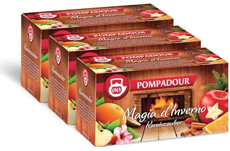 Pompadour, Infuso Magia d'Inverno, 60 Filtri (3 Confezioni da 20 Filtri), con Mela e Cannella, Ideale per le Fredde Sere d'Inverno, Senza Lattosio, Glutine e Allergeni, Vegan