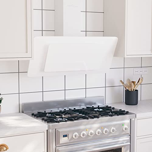 Homgoday Casa Mobilia Campana de pared 90 cm Aiaio inoxidable y vidrio templado blanco brillante, muebles para el hogar, interior y exterior, salón dormitorio