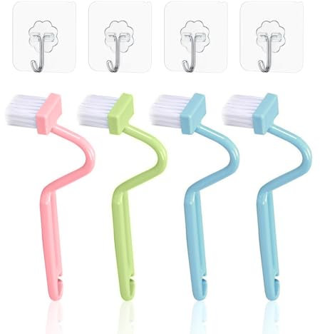 4-Piece Toilet Cleaning Set - Toilet Brushes with Edge Cleaner, Crevice Brush, Curved Brush (Multi-Color)