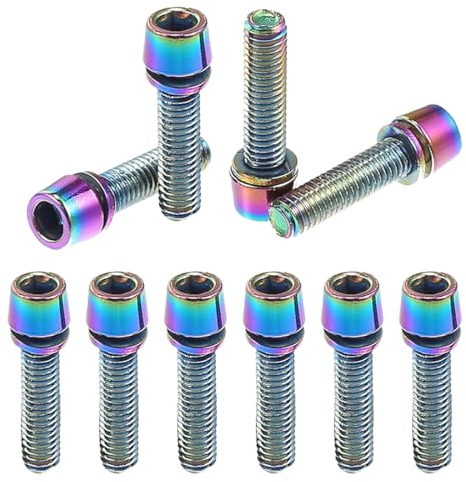 PYRUVAE 10 Pièces visserie INOX vis Porte bidon Velo Filetage Route VTT vélo Tige Boulons de Tige de Vélo Vis de Potence de Vélo Vélo Boulons de Tige Fixes avec Rondelles coloré(5 * 20mm