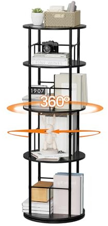 uyoyous 360° Drehbares Bücherregal Rotating Bookshelf Holz 4 Ebenen Bookcase Bücherturm Freistehend Runde Drehbarer Eck Bücherschrank für Schlafzimmer, Wohnzimmer, Büro, Schwarz