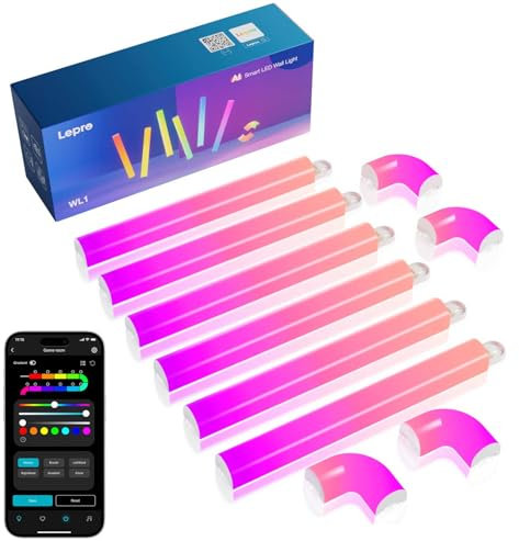 Lepro WL1 AI Smart Wall Light, Music Sync RGB Light Bar, Voice Control, AI Lighting Design Assistant, Mood Light for Home Decor, Gaming Light, Work with Alexa, Google Assistant,6 Pcs with 4 Corners