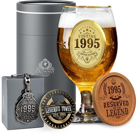 CROWNLY CRYSTAL® 1995 Regalo 30 Anni Uomo Bicchieri Birra Bicchieri Personalizzati Decorazioni 30 Anni Uomo Biglietto Auguri 30 Anni Idee Regalo Uomo Compleanno Regalo Fratello Regalo Fidanzata