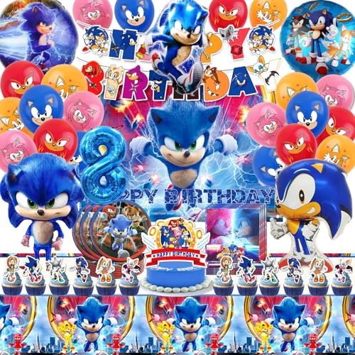 84Pcs Soni Decoration Anniversaire , Soni Decoration Anniversaire Kit, Pour Gateau, Assiette, 8 Ans