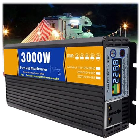 AISINILALAO 3000W DC 72V Chargeur d'onde Sinus Pure Chargeur Split Phase DC Entrée AC Sortie 110-120V / 220-240V Convertisseur d'onduleur de Puissance Solaire Basse fréquence,60V to 230V