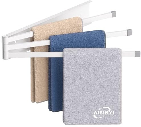 AISINYI Drehbarer Handtuchhalter, 40,6 cm, extra lang, verdickter Edelstahl, 3-armiger Handtuchhalter, platzsparend, Wandmontage, rostfreier, ausschwenkbarer Handtuchhalter für Badezimmer, Küche