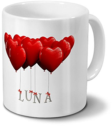printplanet Tasse mit Namen Luna - Motiv Herzballons - Namenstasse, Kaffeebecher, Mug, Becher, Kaffeetasse - Farbe Schwarz