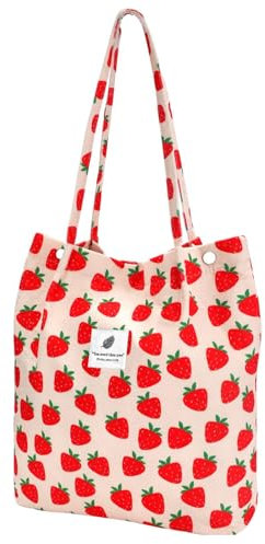 Lilbitty Kord-Tote-Bag für Damen, Canvas-Schultertasche mit Innentasche, perfekt für den Clean-Girl-Look. Ideal für ästhetische It-Girl-Essentials,
