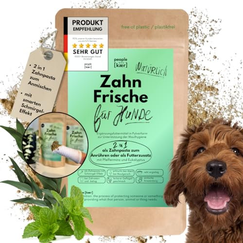 people who kaer Zahn Frische Pulver für Hunde, 200g – 2-in-1 Zahnpasta & Ergänzungsfutter, Zahnpflege Hund, unterstützt bei Maulgeruch & Zahnstein, Zahnpulver Hund, Hundezahnpasta