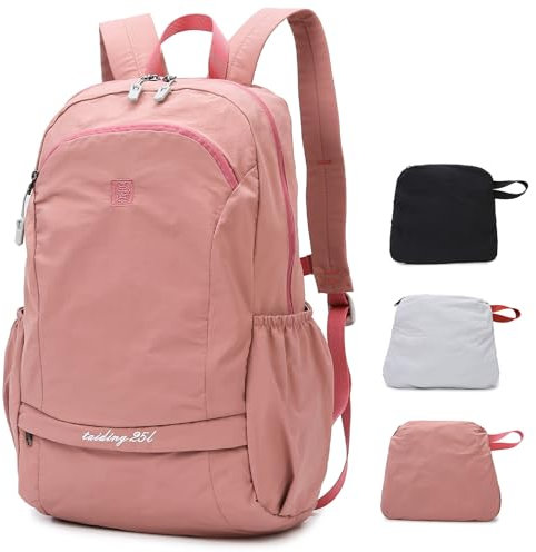Outplea 25L Sac a Dos Pliable Femme Homme, Petit Sac a Dos Randonnee avec Poche Humide, Ultraléger Sacs Randonnée Etanche, Sacs a Dos Sport pour Voyage Loisir, Rose