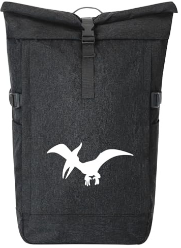 Huuraa Kurierrucksack Pteranodon Dinosaurier 30-44 Liter Black Melange Fairtrade Rolltop Rucksack Geschenkidee