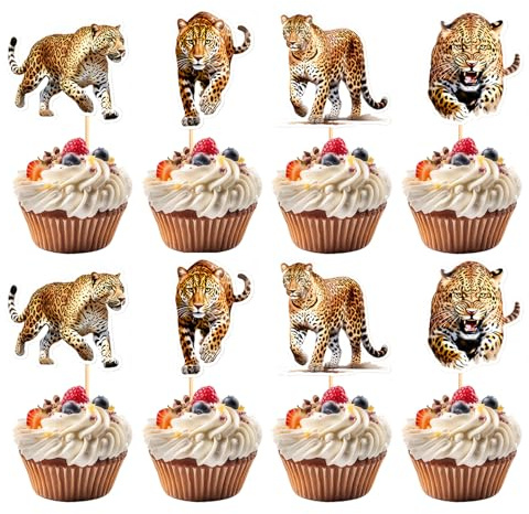 36 Stück Leopard Cupcake Toppers Safari Tiere Tortendeko Leopard Kuchen Topper Kuchen Deko für Kindergeburtstag Party Supplies