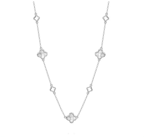 Suzan Gold® 925 Silber Halskette Damen vergoldet mit Perlmutt-Kleeblatt | AuroraLuck – Elegante Gliederkette, wasserfest & nickelfrei | Geschenk für Frauen