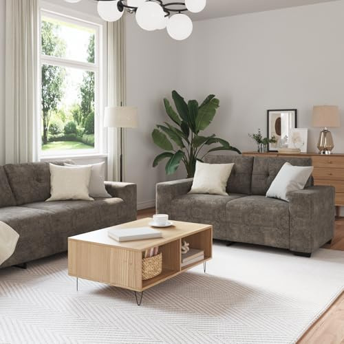 RMIHSJG 2-TLG. Sofagarnitur mit Kissen Dunkelgrau Kunstleder, Elegantes Sofa- und Loveseat-Set für Wohnzimmer, Bequeme Sitzgruppe mit Modernem Design und Langlebigen Materialien