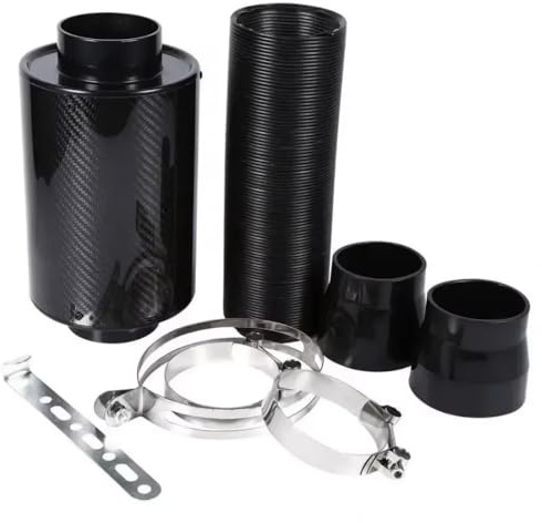 Filtro aria sportivo Sistema di aspirazione aria fredda in fibra carbonio Kit tubo induzione da 76 mm Filtro chiuso universale Aspirazione aria auto(63mm-2.5inch)