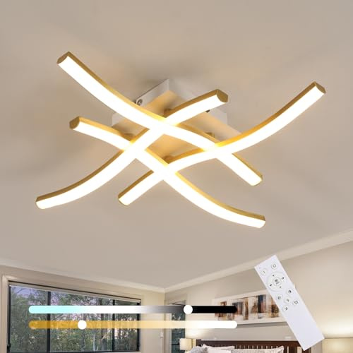 Tealight LED Deckenlampe Dimmbar, Gold, 28W 3000K/4500K/6500K | Mit Fernbedienung, mit 4 Stück Winkte Licht, geeignet für Schlafzimmer, Wohnzimmer, Küche und Esszimmer