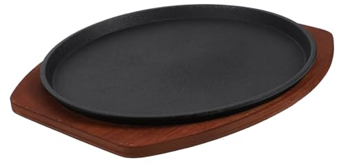BESPORTBLE Cast Iron Grill Plate for BBQ Pre-Seasoned Steak Pan with Base Heavy Duty Sizzling Plate for Camping Oven Safe Cooking Restaurant and Home Use 11.65 X 10.91 X 0.79In