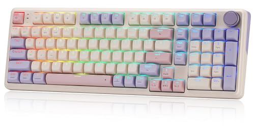 Redragon K768 PRO Kabellose Gasket RGB Gaming Tastatur 100 Tasten Hot Swap | 8000 mAh Akku PBT Tastenkappen Drehknopf 5-fache Geräuschdämpfung Lineare Schalter Lila