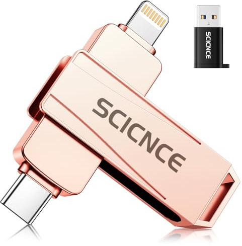 SCICNCE Chiavetta USB da 256 GB, per backup e archiviazione di foto e video, non richiede app, compatibile con iPhone, iPad, Android, PC, rosa