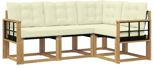 vidaXL Outdoor-Sofagarnitur mit Kissen 4 pcs Weiß und Creme, Gartenmöbel, modernes Sofa-Set für draußen, Loungebereich, haltbare Terrasse zum Entspannen und Wohlfühlen