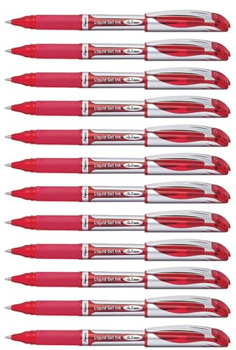 Pentel Energel Xm Tintenroller F Metall 0,7 mm Schreibspitze 12 Stück rot, BL57-B