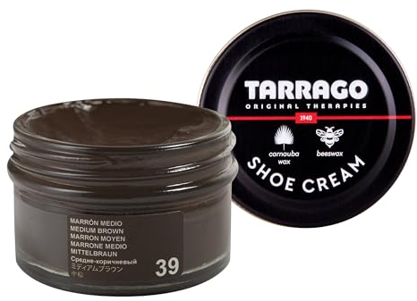 Tarrago | Crema per scarpe 50 ml | Crema nutriente, lucidante e protettiva per scarpe, calzature, borse e accessori in pelle, pelle e pelle sintetica (marrone medio 39)