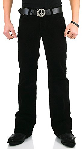 COMYCOM Schwarze Herren Bootcut Cordhose Star - Flared-Pants Cordjeans für Männer im 70er Hippie-Style