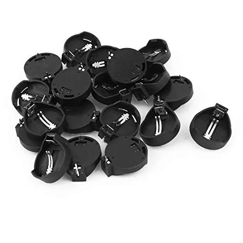 sourcing map 3V CR2025 Cell Battery Holder Black Silver Tone 20 Pcs