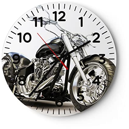 Modern Wanduhr Motorrad Motor Geschwindigkeit Chrom 40x40cm Rund Groß Wand Uhr Glas Analog Zimmeruhren Küche Büro Wohnzimmer Glasuhr Wall Clock Dekoration Design Küchenuhr C4AR40x40-2427