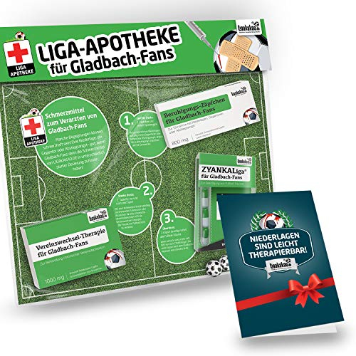 Geschenk-Set: Die Liga-Apotheke für Gladbach Fans | 3X süße Schmerzmittel für Gladbach Fans | Die besten Fanartikel der Liga, Besser als Trikot, Home Away, Fan-Schal