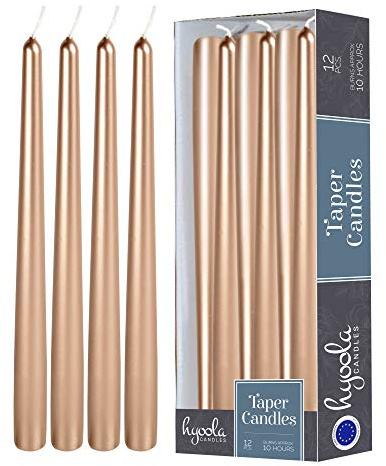 Hyoola Metallic Copper Taper Candles - 300 mm (12 Inch) Unscented Dripless Taper Candles - 10 Hour Burn Time - 12 Pack