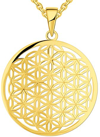 JO WISDOM Damen Kette Lebensblume Silber 925 Halskette Anhänger Blume des Lebens Amulett mit Gelb Vergoldet,Schmuck für Frauen