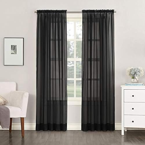 Megachest a pair of 3+7cm slot top sheer lucy voile curtain with tie backs 31 colors 10 sizes(black, 56 wideX108 drop(W142cmXH274cm))