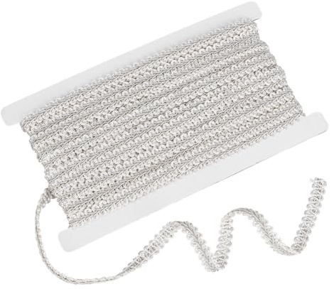 PandaHall Polyester Trim Sewing Lace, handgefertigter Sweater Ribbon Trim Ziergürtel Hundertfüßer geflochtenes Spitzenband Rock Kragen Ärmel Seite, Silber ca. 14m / Karton