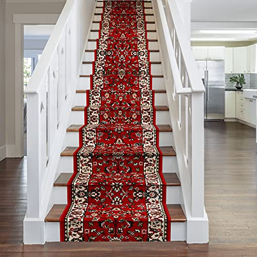 runrug Soft & Comfortable Stair Runner - Smooth & Durable Carpet for Stairs - Stain-Resistant, Fade-Resistant - Multiple Sizes - 720cm x 80cm - 9mm Thick - Persian, Red