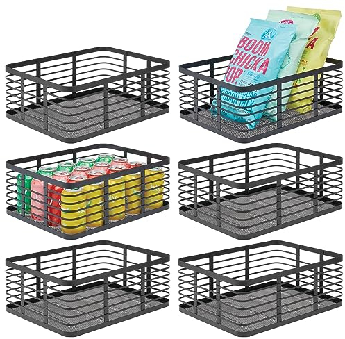 mDesign 6er-Set Allzweckkorb aus Metalldraht – praktischer Aufbewahrungskorb für Küche und Haushalt – kompakter und universeller Drahtkorb – schwarz